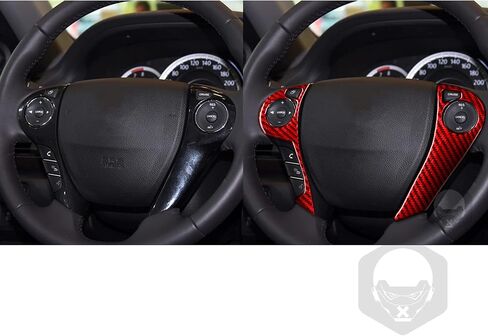 Premium Real Carbon Fiber Sticker Car Inner Steering Button Soft Cover Decal Compatible with Honda Accord 2014 2015 2016 2017 9th Gen Auto Interior Red Accessories Style A. in Saudi Arabia