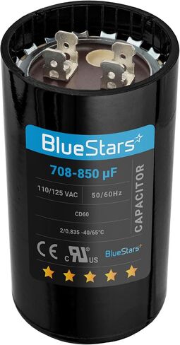 BlueStars 708-850 فائق التوهج MFD 50/60 هرتز 110-125 فولت تيار متردد مكثف بدء مستدير من بلو ستارز - مناسب عالمي لمكيفات الهواء وتطبيقات المحركات الكهربائية الأخرى - حزمة من 1 in Saudi Arabia
