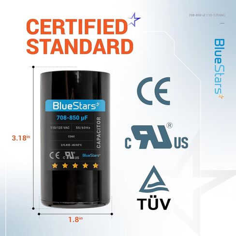 BlueStars 708-850 فائق التوهج MFD 50/60 هرتز 110-125 فولت تيار متردد مكثف بدء مستدير من بلو ستارز - مناسب عالمي لمكيفات الهواء وتطبيقات المحركات الكهربائية الأخرى - حزمة من 1 in Saudi Arabia