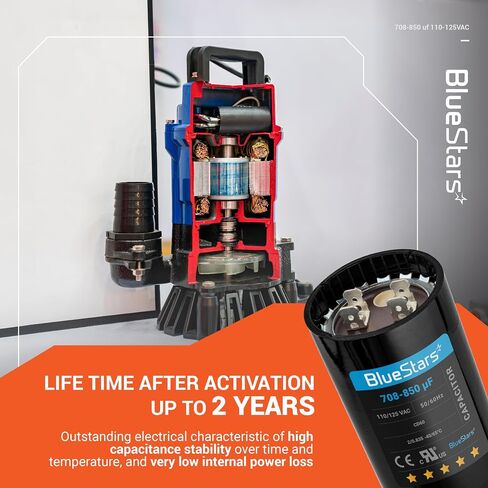 BlueStars 708-850 فائق التوهج MFD 50/60 هرتز 110-125 فولت تيار متردد مكثف بدء مستدير من بلو ستارز - مناسب عالمي لمكيفات الهواء وتطبيقات المحركات الكهربائية الأخرى - حزمة من 1 in Saudi Arabia