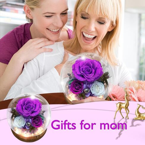 الورود المحفوظة ، الزهور المحفوظة ، الزهور الحقيقية في قبة زجاجية ، زهرة عيد ميلاد للنساء ، هدايا الورود الأرجواني لأمي جدة زوجة الأخت in Kuwait