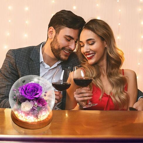 الورود المحفوظة ، الزهور المحفوظة ، الزهور الحقيقية في قبة زجاجية ، زهرة عيد ميلاد للنساء ، هدايا الورود الأرجواني لأمي جدة زوجة الأخت in Kuwait