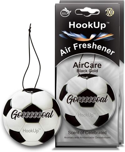 Soccer Car Air Freshener by HookUp - 2 Pack - Black Gold Scent (Extra Strong) | Unique Soccer Gift for Players, Coach, Fans | Hanging Car Accessory with Long Lasting Fresheners Smell in Saudi Arabia