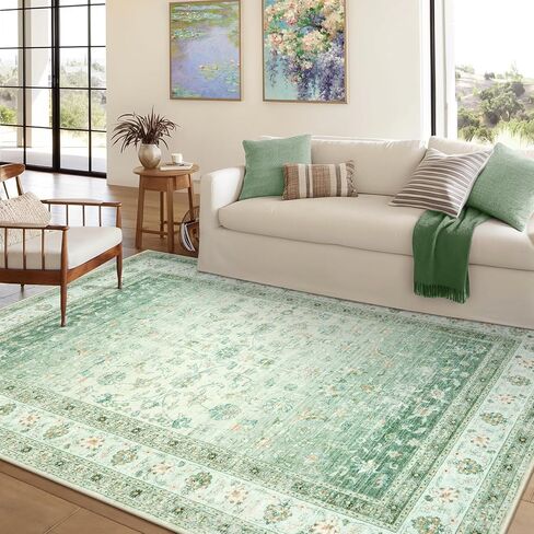 LIVEBOX Pink Area Rug 5x7, Washable Living Room Rug, Pink Rugs for Bedroom Girls, Non Slip Vintage Floral Area Rugs, Low Pile Stain Resistant Carpet for Dining Room Nursery Home Decor in Saudi Arabia