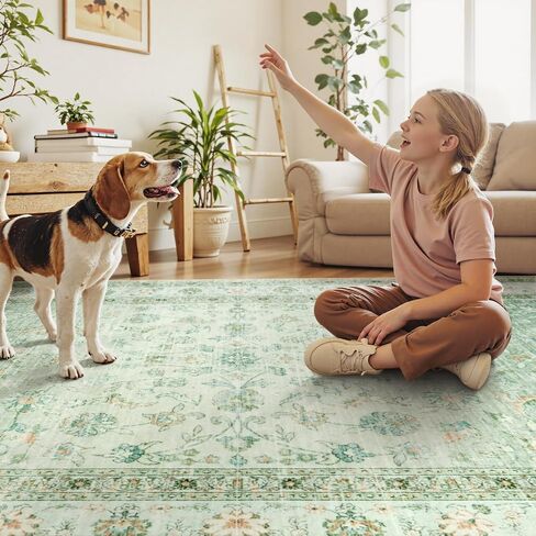 LIVEBOX Pink Area Rug 5x7, Washable Living Room Rug, Pink Rugs for Bedroom Girls, Non Slip Vintage Floral Area Rugs, Low Pile Stain Resistant Carpet for Dining Room Nursery Home Decor in Saudi Arabia