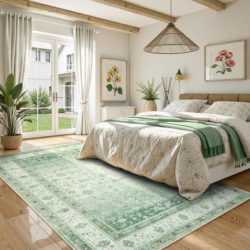 LIVEBOX Pink Area Rug 5x7, Washable Living Room Rug, Pink Rugs for Bedroom Girls, Non Slip Vintage Floral Area Rugs, Low Pile Stain Resistant Carpet for Dining Room Nursery Home Decor in Saudi Arabia