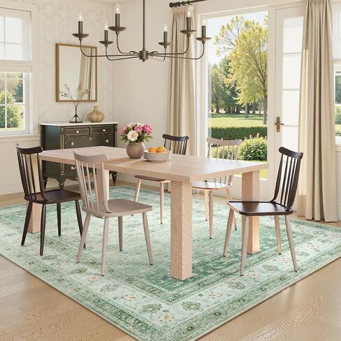 LIVEBOX Pink Area Rug 5x7, Washable Living Room Rug, Pink Rugs for Bedroom Girls, Non Slip Vintage Floral Area Rugs, Low Pile Stain Resistant Carpet for Dining Room Nursery Home Decor in Saudi Arabia