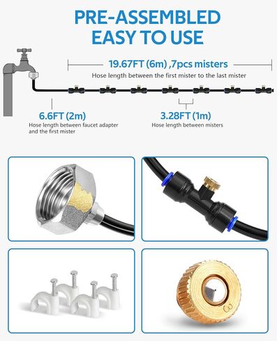 HOMENOTE Misting Cooling System, 26FT (8M) Misting Line + 7 Brass Mist Nozzles + Brass Adapter(3/4") Outdoor Mister for Patio Garden Greenhouse Trampoline for Waterpark in Saudi Arabia
