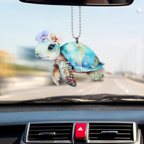 Turtle Rear View Mirror Accessories, Sea Turtle Car Decoration Multi-Color Acrylic Turtle Ornament for Car Interior Rear View Mirror Keychain and Home Decor in Saudi Arabia