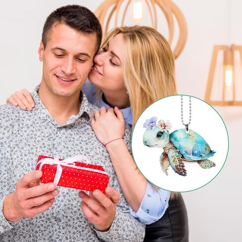 Turtle Rear View Mirror Accessories, Sea Turtle Car Decoration Multi-Color Acrylic Turtle Ornament for Car Interior Rear View Mirror Keychain and Home Decor in Saudi Arabia