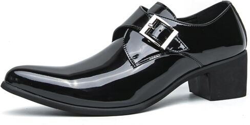 Men's Patent Leather Chunky Heels Dress Loafers with Monk Strap Modern Pointed Toe Tuxedo Oxford Shoes for Formal Business Office Church in Saudi Arabia