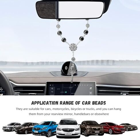 2 PCS Car Rosary لمرآة الرؤية الخلفية ، مخصصة المباراة المسبقة المسبقة التلقائية المسبحة المرآة المسبحة ، Universal Car View View Mirror Hanging Decor Exclseories for Woman Men (Black) in Kuwait