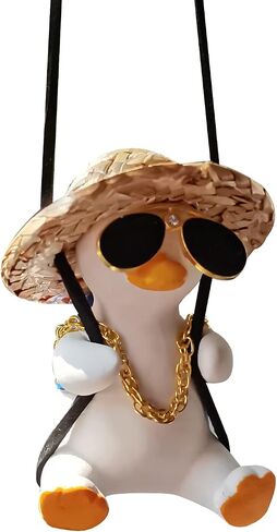 Swing Duck Car Hanging Ornament Cute Swing Duck Car Pendant Swing Duck Car Decoration Rearview Mirror Accessories Car Rearview Mirror Women Car Interior Accessories (Sunglasses Necklace Duck) in Kuwait