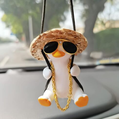 Swing Duck Car Hanging Ornament Cute Swing Duck Car Pendant Swing Duck Car Decoration Rearview Mirror Accessories Car Rearview Mirror Women Car Interior Accessories (Sunglasses Necklace Duck) in Kuwait