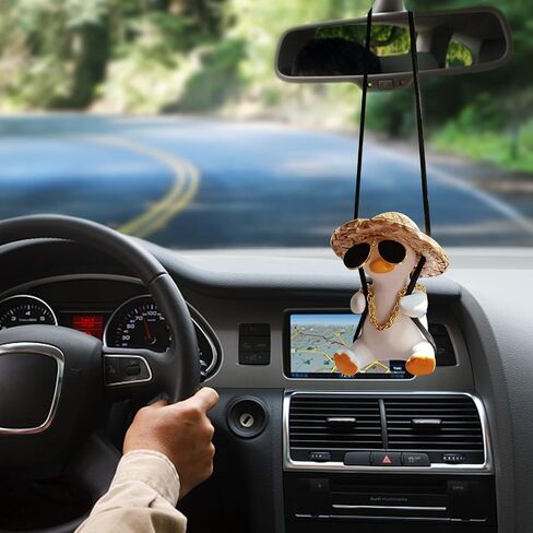 Swing Duck Car Hanging Ornament Cute Swing Duck Car Pendant Swing Duck Car Decoration Rearview Mirror Accessories Car Rearview Mirror Women Car Interior Accessories (Sunglasses Necklace Duck) in Kuwait