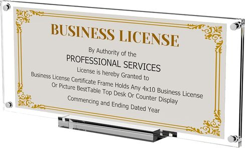 Boloyo Acrylic Business License Display Frame, 10 inch 1PC Clear Display Stand Holder Easel Base Protector for 4x9 Business License Certificate Collectors in Kuwait