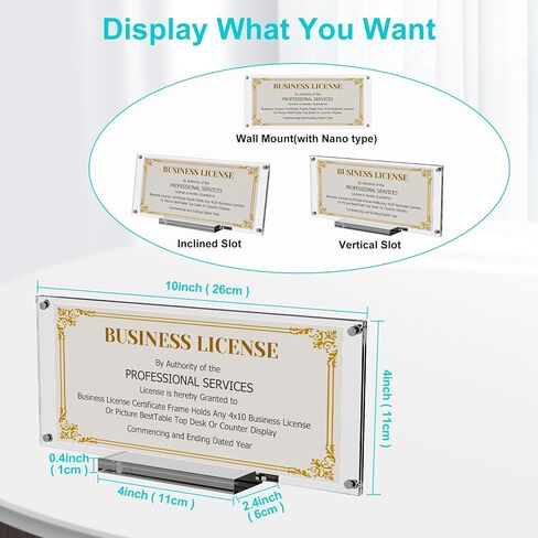 Boloyo Acrylic Business License Display Frame, 10 inch 1PC Clear Display Stand Holder Easel Base Protector for 4x9 Business License Certificate Collectors in Kuwait