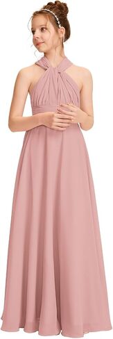 Halter One Shoulder Junior Bridesmaid Dress V Neck Floor Length Flower Girl Dresses for Wedding Teen Girls Party in Saudi Arabia