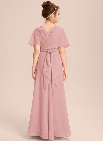 Halter One Shoulder Junior Bridesmaid Dress V Neck Floor Length Flower Girl Dresses for Wedding Teen Girls Party in Saudi Arabia