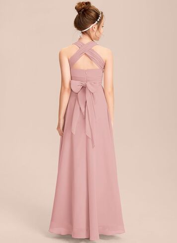 Halter One Shoulder Junior Bridesmaid Dress V Neck Floor Length Flower Girl Dresses for Wedding Teen Girls Party in Saudi Arabia