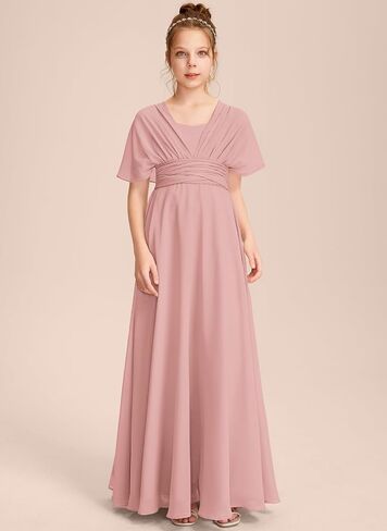 Halter One Shoulder Junior Bridesmaid Dress V Neck Floor Length Flower Girl Dresses for Wedding Teen Girls Party in Saudi Arabia