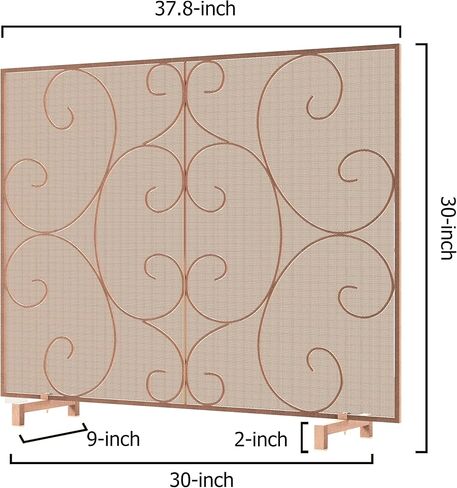 Kingson Single Panel Fireplace Screen Cover Handcrafted Solid Wrought Iron Mesh, Heat-Resistant Fire Spark Guard for Inside Fireplace-Brushed Copper in Kuwait