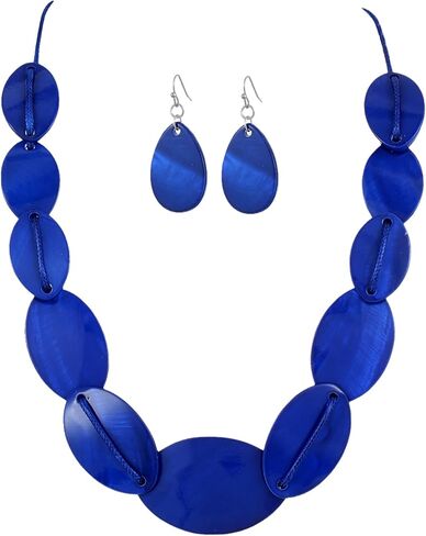 Large Chunky Geometric Statement Necklace and Earrings Set Colorful Beaded 18" Choker for Women Silver Gold Metal Accents Fashion Jewelry Set Gifts for Holiday in Kuwait