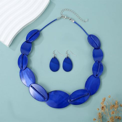 Large Chunky Geometric Statement Necklace and Earrings Set Colorful Beaded 18" Choker for Women Silver Gold Metal Accents Fashion Jewelry Set Gifts for Holiday in Kuwait