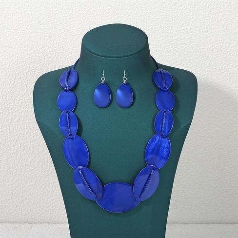 Large Chunky Geometric Statement Necklace and Earrings Set Colorful Beaded 18" Choker for Women Silver Gold Metal Accents Fashion Jewelry Set Gifts for Holiday in Kuwait