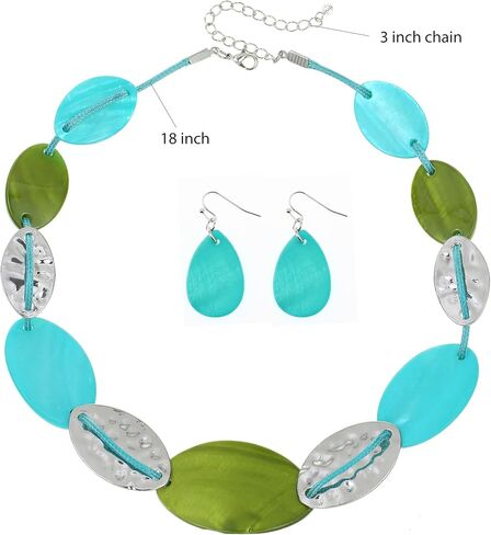 Large Chunky Geometric Statement Necklace and Earrings Set Colorful Beaded 18" Choker for Women Silver Gold Metal Accents Fashion Jewelry Set Gifts for Holiday in Kuwait