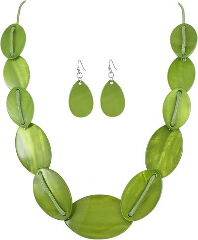 Large Chunky Geometric Statement Necklace and Earrings Set Colorful Beaded 18" Choker for Women Silver Gold Metal Accents Fashion Jewelry Set Gifts for Holiday in Kuwait