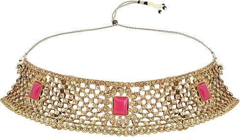 I Jewels Gold Plated Indian Wedding Bollywood Stone Work Design Choker Necklace Jewellery Set With Chandbali Earring & Maang Tikka For Women (M4172) in Saudi Arabia