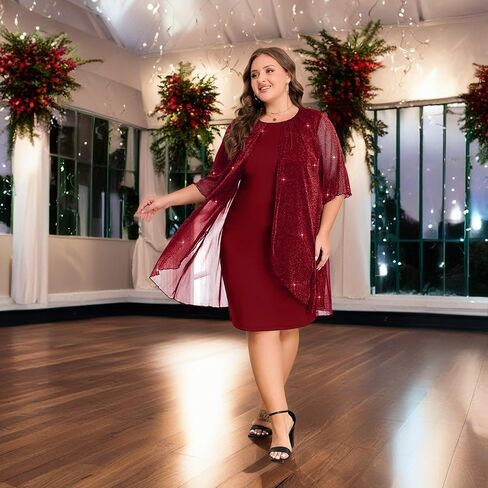 ZNU Plus Size Women Elegant Wedding Guest Mesh Dress Formal Gowns - 2025 Cocktail Party Midi Dress Half Sleeve in Saudi Arabia