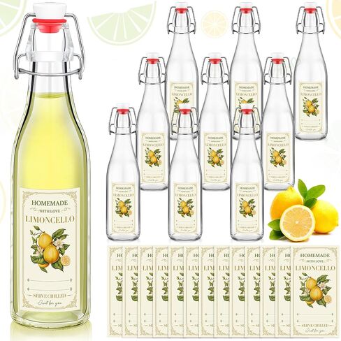 Havawish 10 Pcs 17 oz Swing Top Glass Bottles for Limoncello Homemade Clear Flip Top Bottles with Airtight Cap Lids Labels for Homemade Limoncello Wedding Baby Shower Favors(Round Style) in Kuwait