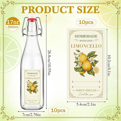 Havawish 10 Pcs 17 oz Swing Top Glass Bottles for Limoncello Homemade Clear Flip Top Bottles with Airtight Cap Lids Labels for Homemade Limoncello Wedding Baby Shower Favors(Round Style) in Kuwait
