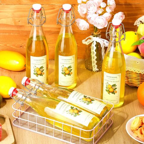 Havawish 10 Pcs 17 oz Swing Top Glass Bottles for Limoncello Homemade Clear Flip Top Bottles with Airtight Cap Lids Labels for Homemade Limoncello Wedding Baby Shower Favors(Round Style) in Kuwait