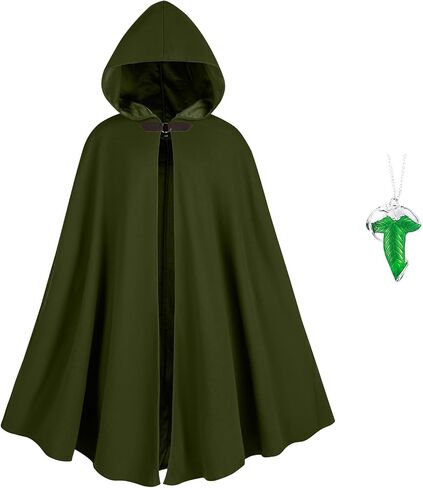 MyersCostume Medieval Hooded Cloak with Leaf Brooch Necklace, 2 Pcs Adult Renaissance Viking Hooded Cloak in Saudi Arabia