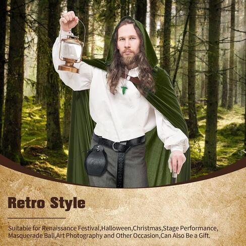 MyersCostume Medieval Hooded Cloak with Leaf Brooch Necklace, 2 Pcs Adult Renaissance Viking Hooded Cloak in Saudi Arabia