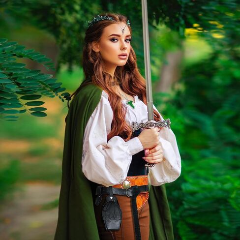 MyersCostume Medieval Hooded Cloak with Leaf Brooch Necklace, 2 Pcs Adult Renaissance Viking Hooded Cloak in Saudi Arabia