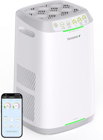 منقي الهواء الذكي Nuwave OxyPure ZERO E500، مساحة كبيرة تصل إلى 1082 قدم مربع، صفر نفايات وبدائل فلتر صفر، حساسية الحيوانات الأليفة، الغبار، الدخان، ترشيح هواء مزدوج ثلاثي المراحل in Saudi Arabia
