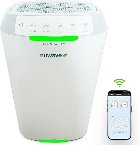 منقي الهواء الذكي Nuwave OxyPure ZERO E500، مساحة كبيرة تصل إلى 1082 قدم مربع، صفر نفايات وبدائل فلتر صفر، حساسية الحيوانات الأليفة، الغبار، الدخان، ترشيح هواء مزدوج ثلاثي المراحل in Saudi Arabia