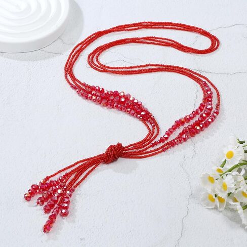 Long Chic Tassel Pendant Y Necklace Crystal Beads Lariat Knot Strand Necklace Sweater Chain Jewelry Gift for Women in Saudi Arabia