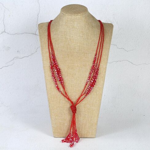 Long Chic Tassel Pendant Y Necklace Crystal Beads Lariat Knot Strand Necklace Sweater Chain Jewelry Gift for Women in Saudi Arabia