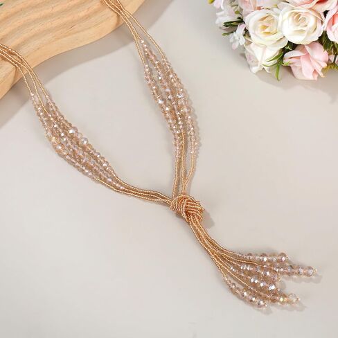 Long Chic Tassel Pendant Y Necklace Crystal Beads Lariat Knot Strand Necklace Sweater Chain Jewelry Gift for Women in Saudi Arabia
