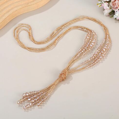 Long Chic Tassel Pendant Y Necklace Crystal Beads Lariat Knot Strand Necklace Sweater Chain Jewelry Gift for Women in Saudi Arabia