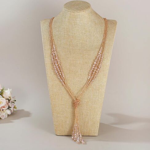 Long Chic Tassel Pendant Y Necklace Crystal Beads Lariat Knot Strand Necklace Sweater Chain Jewelry Gift for Women in Saudi Arabia