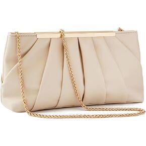 Cream Clutch Purse Elegant Pleated Formal Handbag Classy Evening Bag for Women