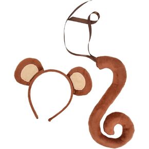DYNWAVE Monkey Ears and Tail, Monkey Hair Hoop, Cosplay Faux Hair Accessories, Lolita Headdress, Ears Hair Clip for Dance Fancy Party Performance Adults