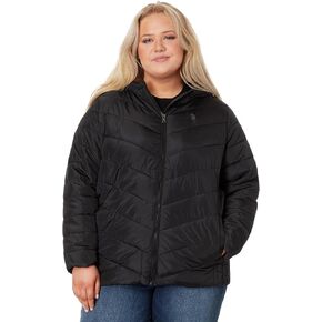 U.S. POLO ASSN. Plus Size Chevron Cozy Faux Fur Lining Quilted Hooded Puffer with Side Panel