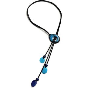 Tagua Necklace in Turquoise Blue, Organic Tagua Nut Jewelry TAG706, Tagua Lariat Necklace Blue 30 inches, Adjustable TAG706TQ 0